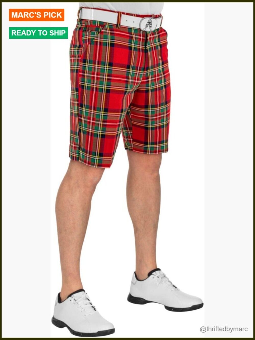 Mens Golf Shorts, Plaid Cotton Stretch Shorts with Free Golf Tool